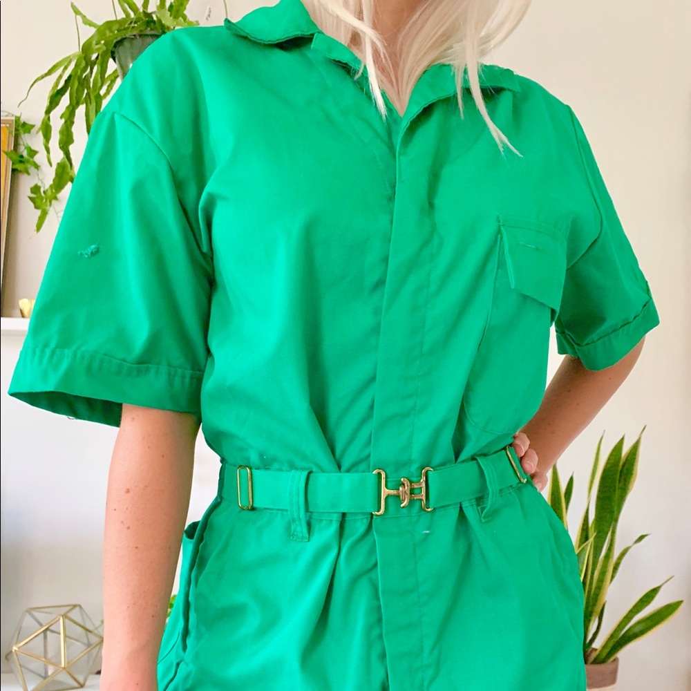 Vintage 60s green coveralls mechanic utility M/L - Picture 5 of 8